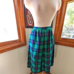 Pendleton Plaid Tartan Vintage Virgin Wool Pleated Midi Skirt with Pockets